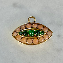 Load image into Gallery viewer, Bespoke Coral and Emerald “Evil Eye” Pendant