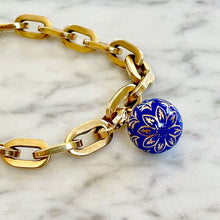 Load image into Gallery viewer, Vintage Gold Link Bracelet & Enamel Fob