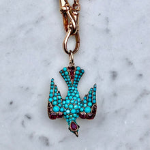 Load image into Gallery viewer, Turquoise and Ruby Bird Pendant