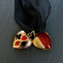 Load image into Gallery viewer, Hold for T Enamel and Gold Heart Pendant Set
