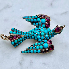 Load image into Gallery viewer, Turquoise and Ruby Bird Pendant