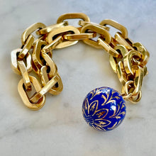 Load image into Gallery viewer, Vintage Gold Link Bracelet & Enamel Fob