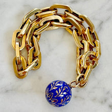Load image into Gallery viewer, Vintage Gold Link Bracelet & Enamel Fob