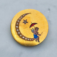 Load image into Gallery viewer, Crescent Moon and Cherub Brooch