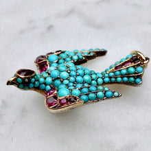 Load image into Gallery viewer, Turquoise and Ruby Bird Pendant