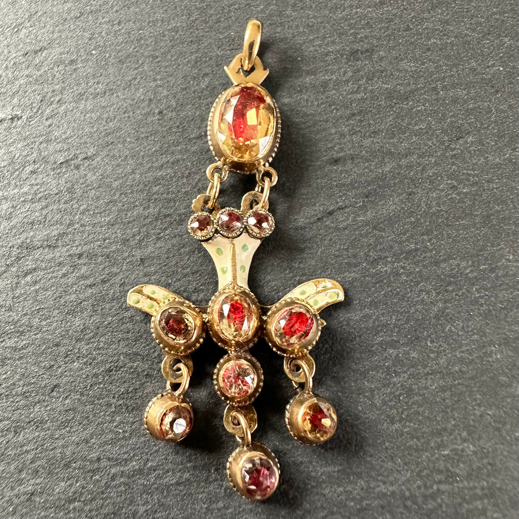 Foiled Citrine and Enamel Saint Esprit Pendant