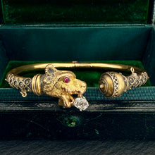 Load image into Gallery viewer, Etruscan Revival 15k gold Jaguar/Panther Bangle

