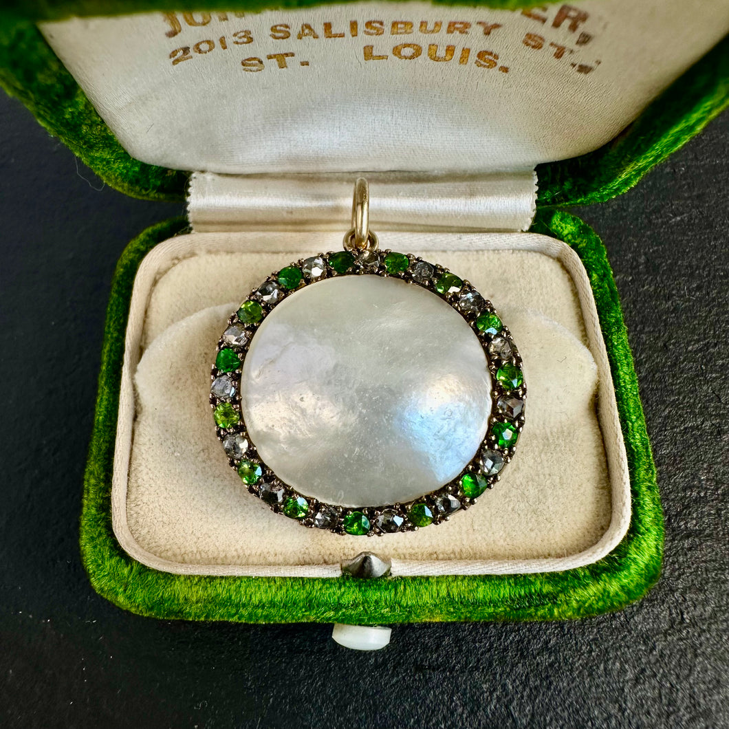 Pearl Diamond & Demantoid Brooch