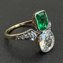 Load image into Gallery viewer, Emerald &amp; Diamond “Toi et Moi” Ring
