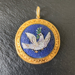 Micro Mosaic “Dove with Olive Branch” Brooch