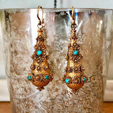 Load image into Gallery viewer, Gold and Turquoise Cannetille Earrings
