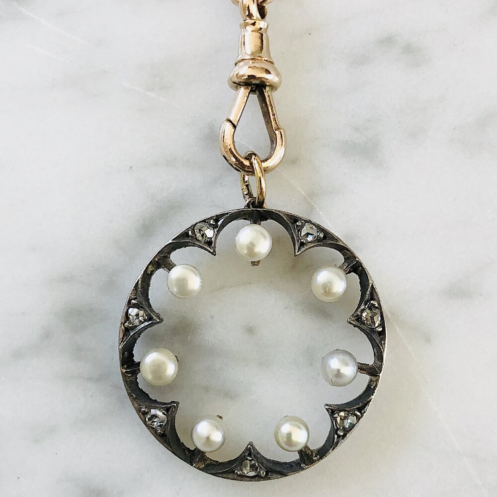 Diamond and Pearl Circle Pendant