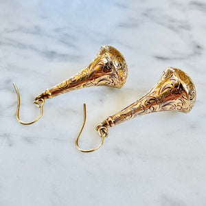 Chased Gold Drop Earrings