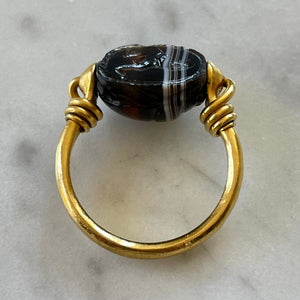 RESERVED Banded Agate Scarab Ring