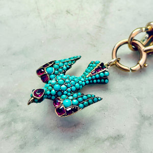 Turquoise and Ruby Bird Pendant