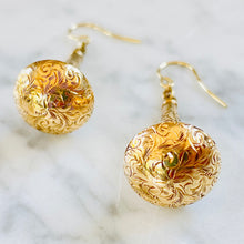 Load image into Gallery viewer, Chased Gold Drop Earrings
