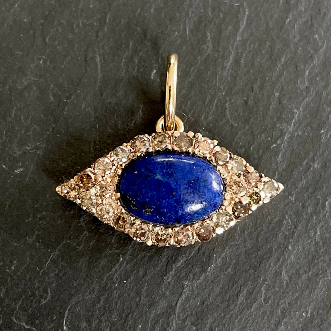 RESERVED // Bespoke Lapis & Cognac Diamond “Evil Eye” Pendant