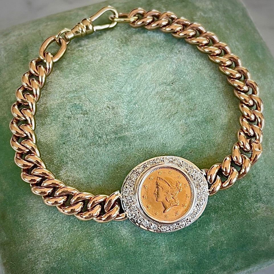 On hold Bespoke Coin Bracelet with Diamonds