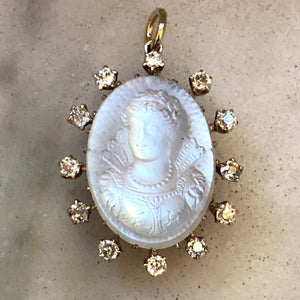 RESERVED Moonstone and Diamond Cameo Pendant