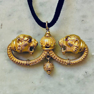 Etruscan Revival Double Headed Lion Pendant