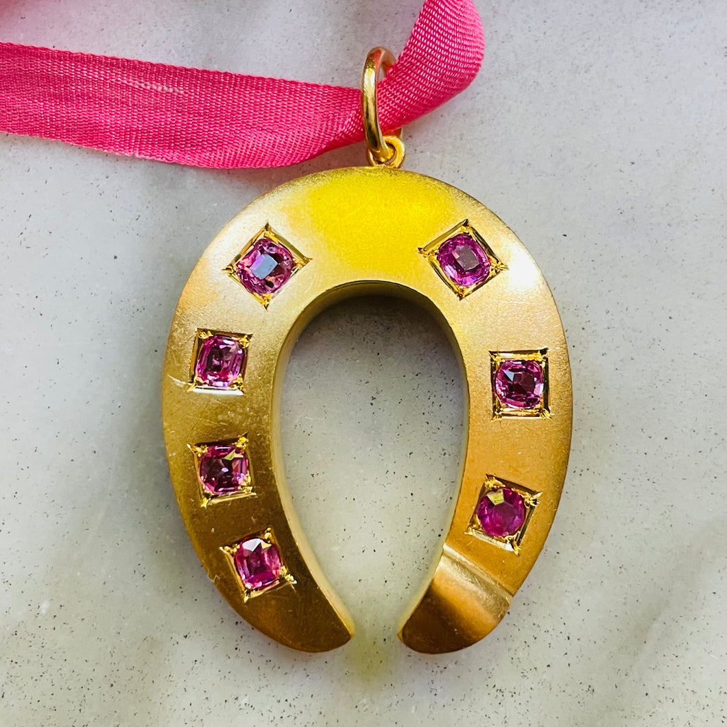 Pink Sapphire Horseshoe Pendant