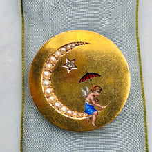 Load image into Gallery viewer, Crescent Moon and Cherub Brooch
