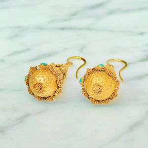 Gold and Turquoise Cannetille Earrings