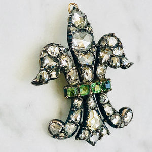 Diamond and Emerald Fleur-de-Lys Pendant/Brooch