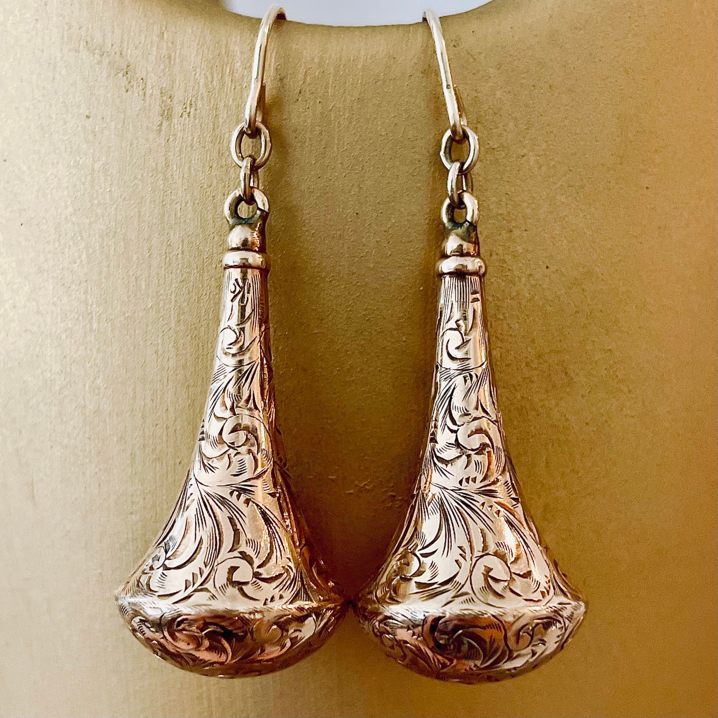 Chased Gold Drop Earrings