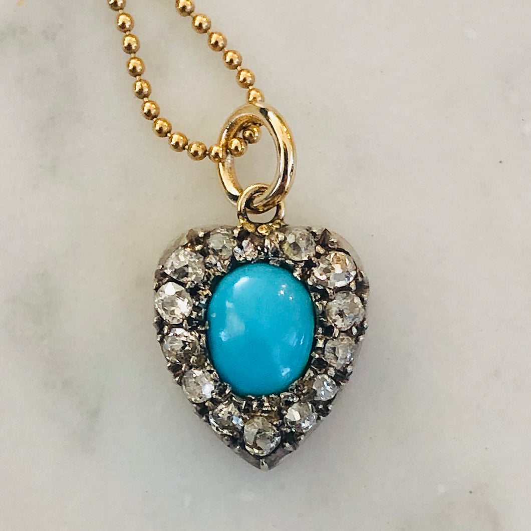 Turquoise and Diamond Heart Pendant