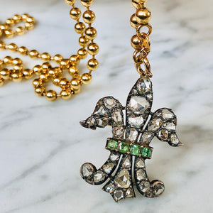 Diamond and Emerald Fleur-de-Lys Pendant/Brooch