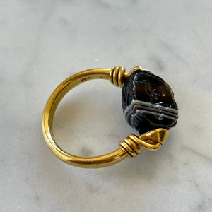 RESERVED Banded Agate Scarab Ring