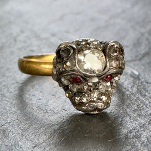 Bespoke Antique Gold and Diamond Bulldog Ring