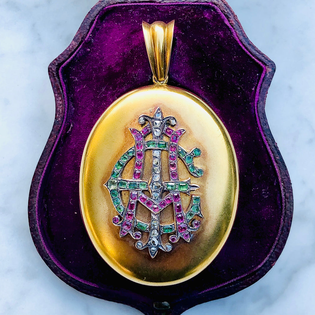 RESERVED AEI Locket Pendant of Diamonds, Rubies and Emeralds