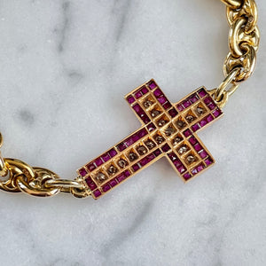 Bespoke Ruby & Diamond Cross Bracelet