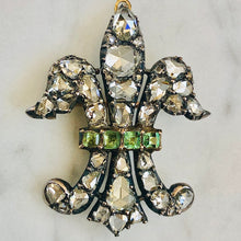 Load image into Gallery viewer, Diamond and Emerald Fleur-de-Lys Pendant/Brooch
