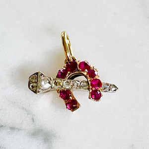 Ruby and Diamond Horseshoe/Nail Pendant