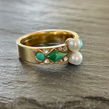 Load image into Gallery viewer, French Turquoise &amp; Pearl Ring
