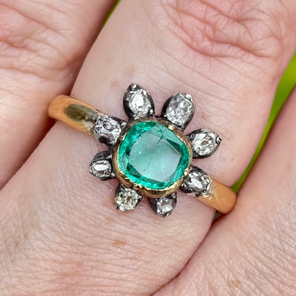 Bespoke Emerald & Diamond Flower Ring