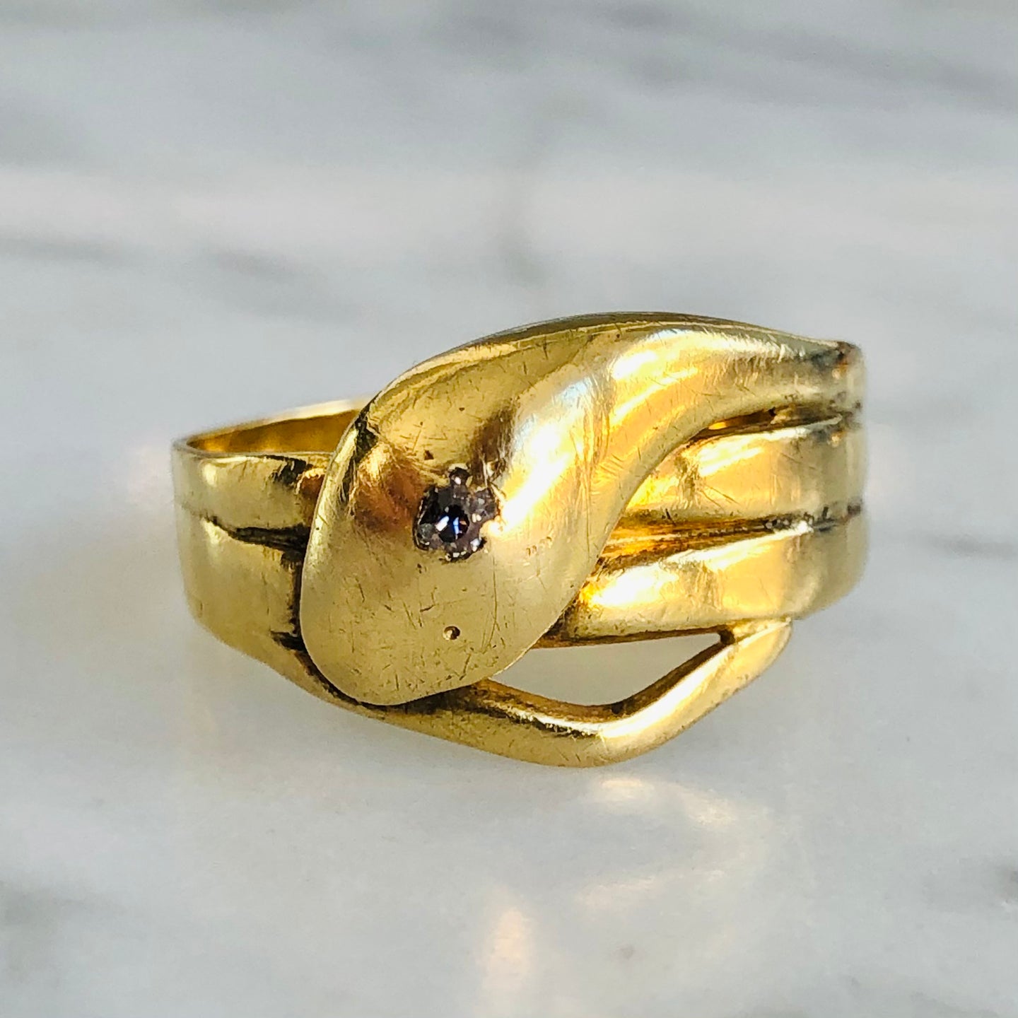 Gold Snake Ring With Diamond Detail