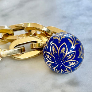 Vintage Gold Link Bracelet & Enamel Fob