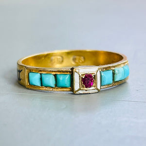 Turquoise, Pink Topaz & Enamel Ring