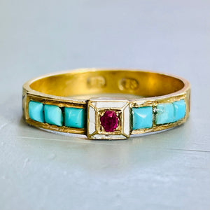Turquoise, Pink Topaz & Enamel Ring