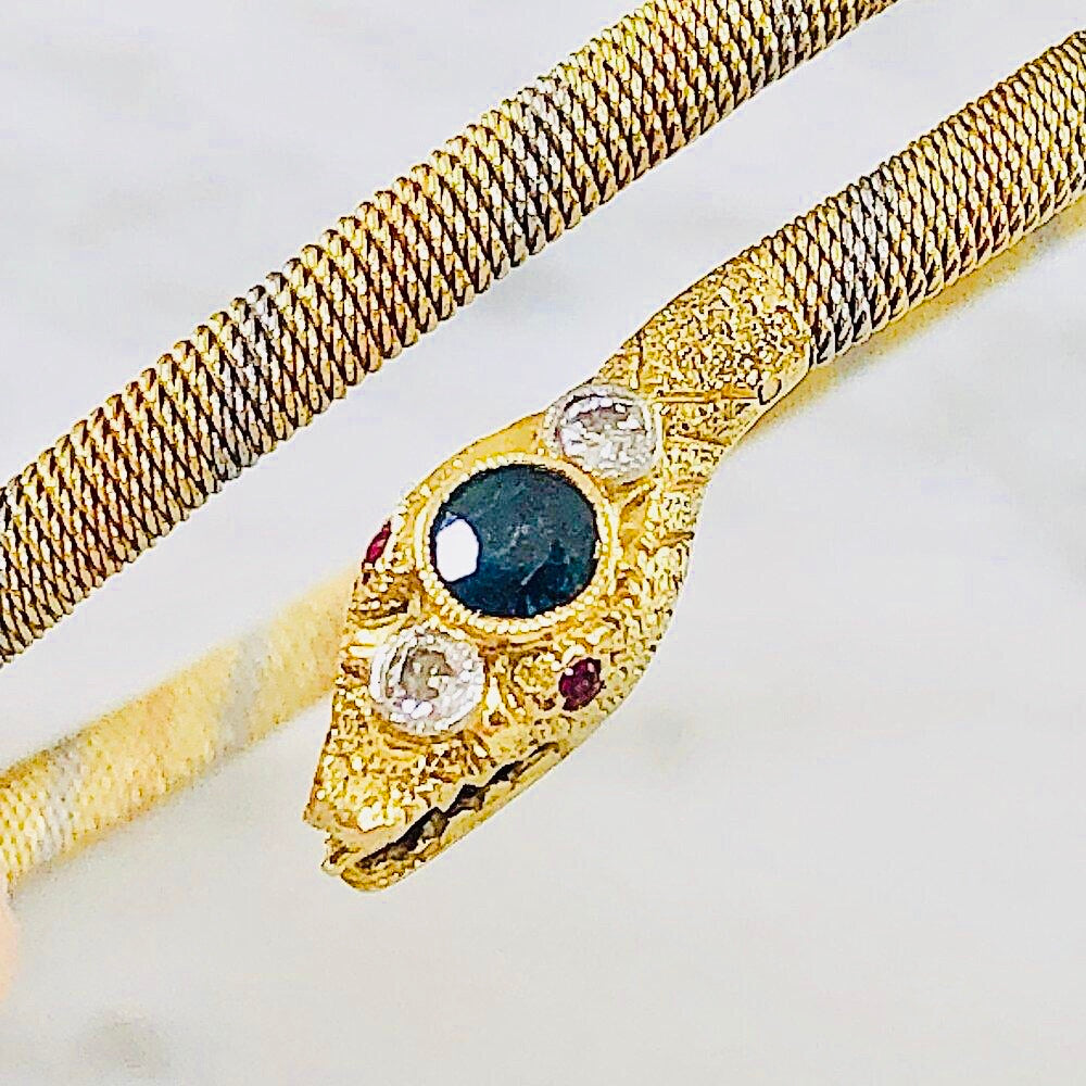 Snake Bracelet with Sapphires, Diamonds and Rubies